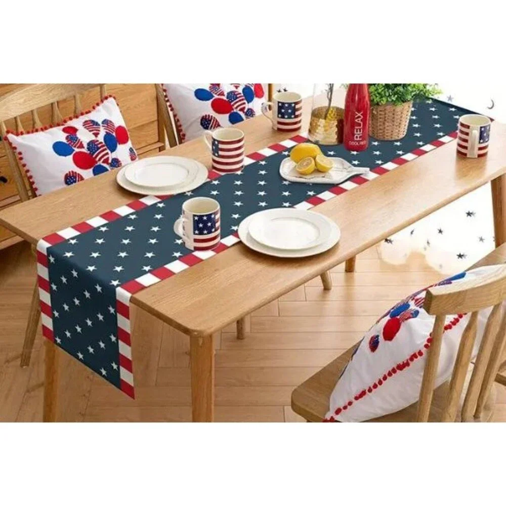 Patriotic Table runner 13x72in Red White & Blue Stars 4th of July